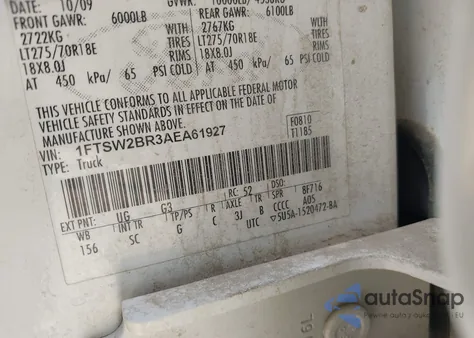 2010 Ford F-250 Cabela's/Harley-Davidson/King Ranch/Lariat/Xl/Xlt из США, поврежденный, VIN 1FTSW2BR3AEA61927